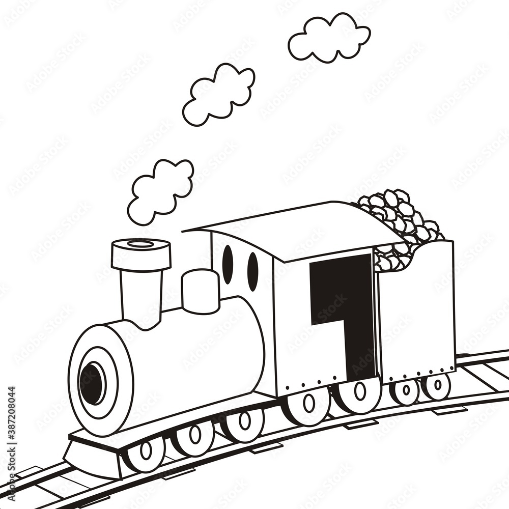 steam locomotive, coloring book, vector icon Stock Vector | Adobe Stock