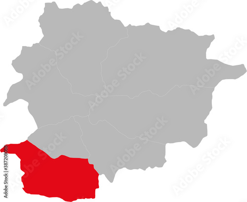 Sant Julia de Loria Parish isolated on Andorra map. Geographical map backgrounds. photo