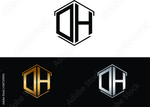 DH hexagon Shape Letter logo Design