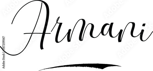 Armani -Male Name Cursive Calligraphy on White Background photo