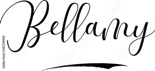 Bellamy -Male Name Cursive Calligraphy on White Background