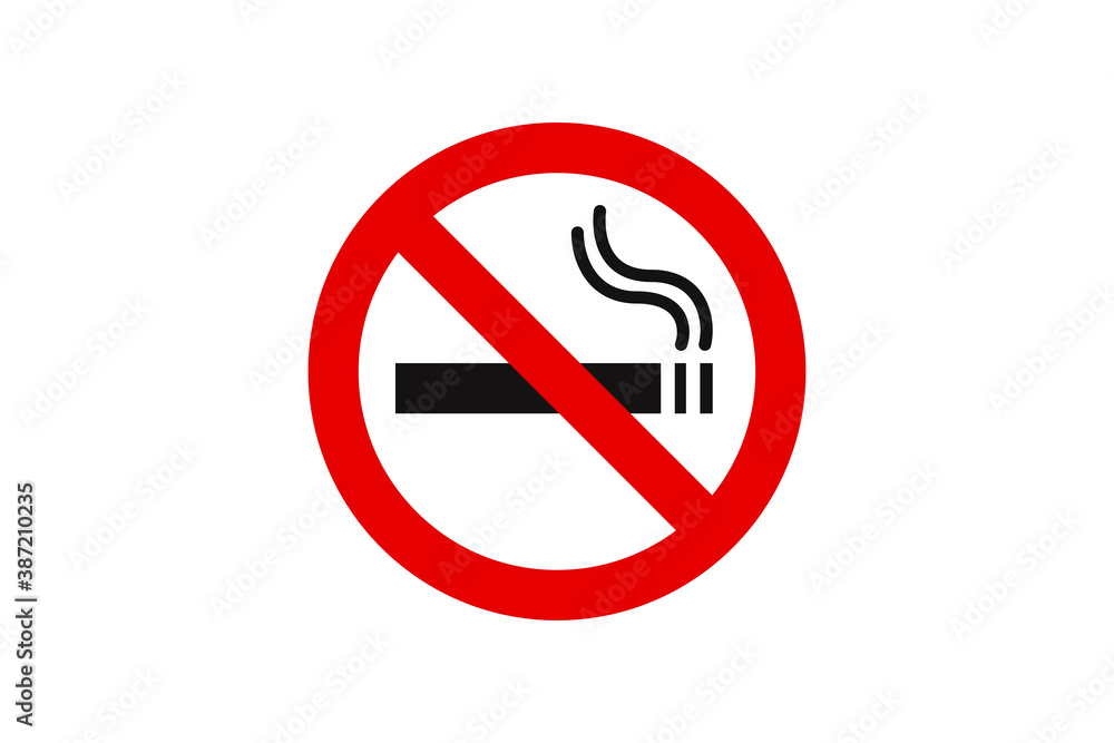 No Smoking Sign. Red Circle Warning Prohibition Symbol with Black Cigarette Icon inside isolated on White Background. Flat Vector Icon Design Template Element. No Smoking Sign. Red Circle Warning Prohibition Symbol with Black Cigarette Icon inside isolated on White Background. Flat Vector Icon Design Template Element.