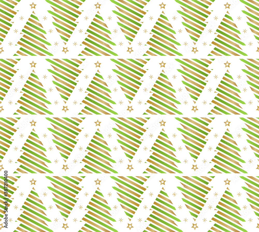 Obraz premium Christmas tree seamless pattern. Gold geometric seamless pattern on white background
