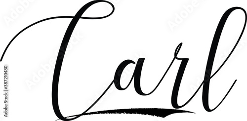 Carl -Male Name Cursive Calligraphy on White Background