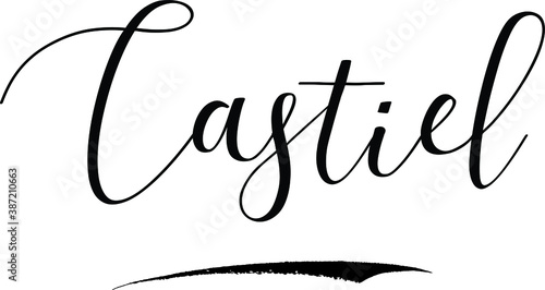 Schilderij op canvas Castiel -Male Name Cursive Calligraphy on White Background