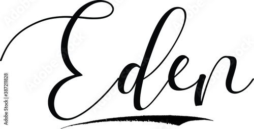 Eden -Male Name Cursive Calligraphy on White Background