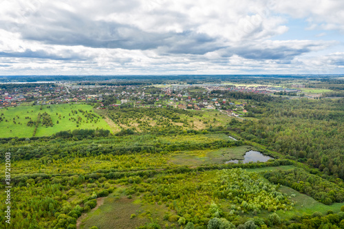 Top view of the countryside and village