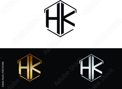 HK initial letters circle shape business logo red and black color