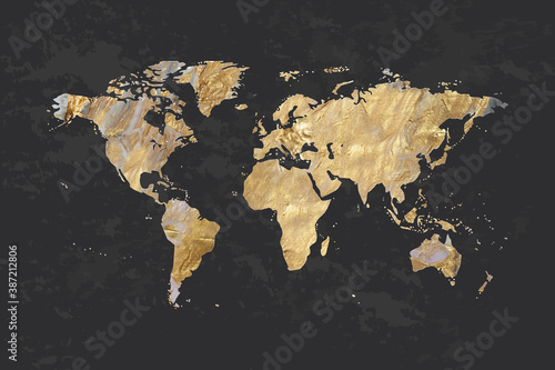 Fototapeta Naklejka Na Ścianę i Meble -  abstract colorful texture with gold. world map, silhouette of continents planet earth