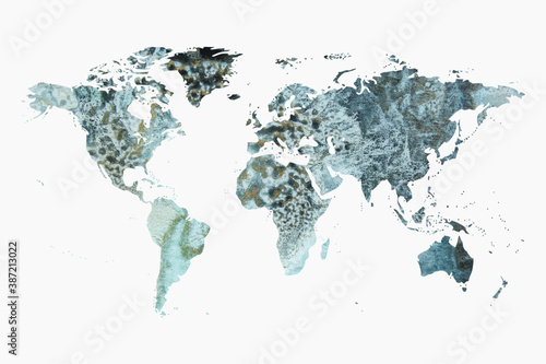 abstract colorful texture with gold. world map  silhouette of continents planet earth