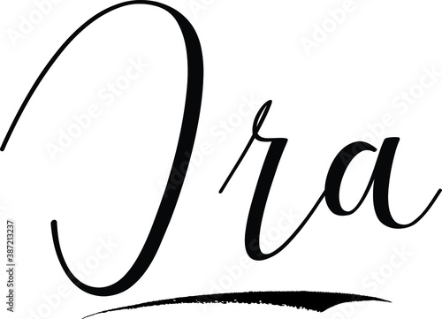 Ira -Male Name Cursive Calligraphy on White Background