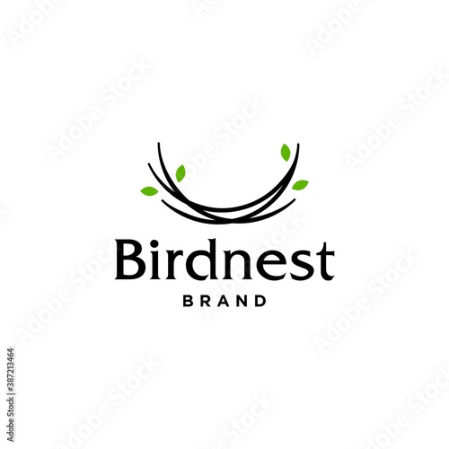 simple and minimal bird nest icon logo line illustration with leaf symbol, bird house symbol logo Vector