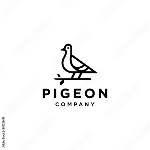 elegant and simple white dove or pigeon standing on a branch logo icon, in trendy linear line outline logo design Illustration