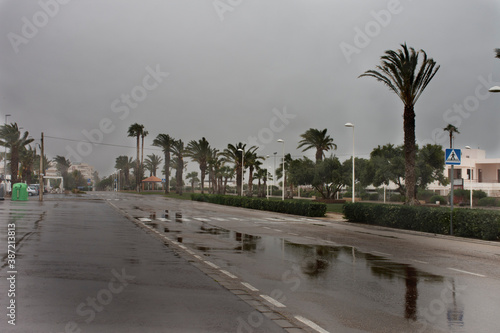 Cloudy day with wind and rain