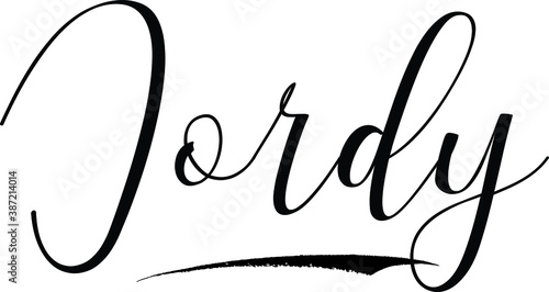 Jordy -Male Name Cursive Calligraphy on White Background