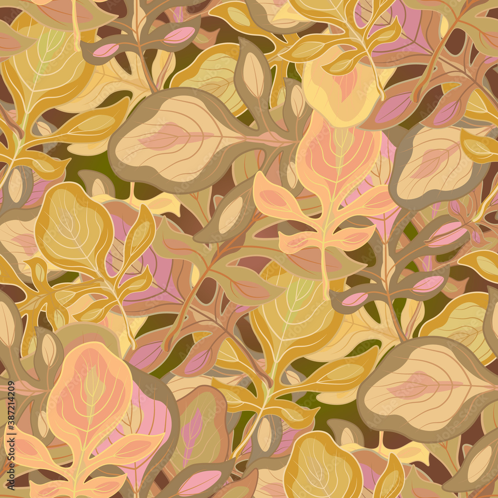 autumn leaves seamless pattern on gradient background