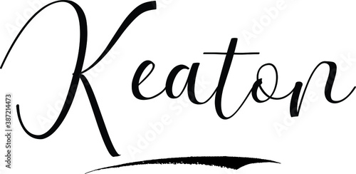 Keaton-Male Name Cursive Calligraphy on White Background photo