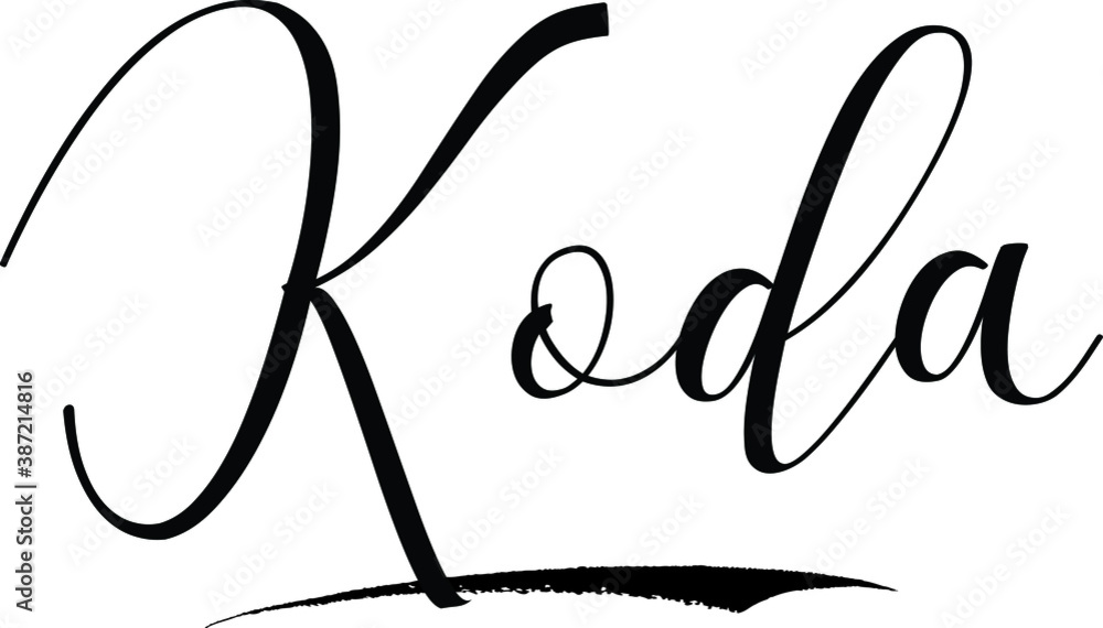 Koda Male Name Cursive Calligraphy on White Background Stock Vector