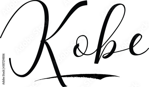 Kobe -Male Name Cursive Calligraphy on White Background