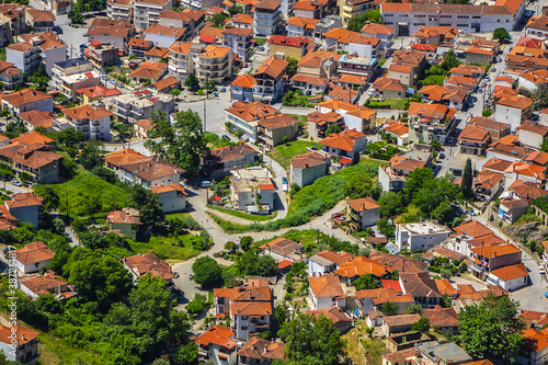 Red roofs of Kalambaka town from Meteora rocks, Greece.