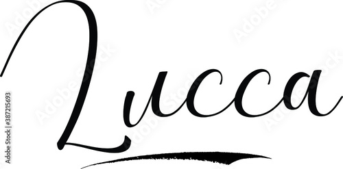Lucca -Male Name Cursive Calligraphy on White Background