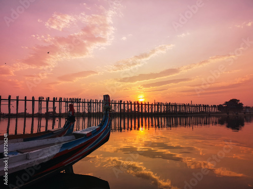 U bein bridge at sunset, Mandalay, Myanmar