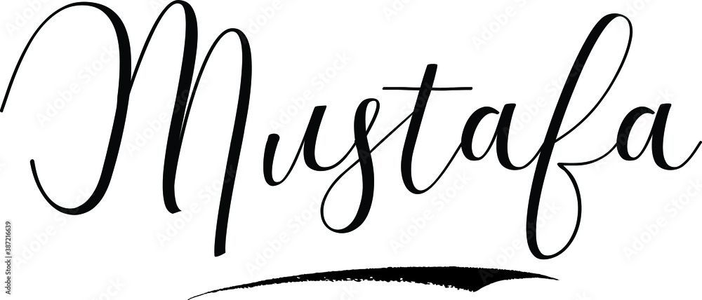 Mustafa -Male Name Cursive Calligraphy on White Background Stock Vector