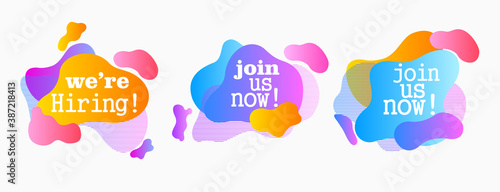 set of colorful labels join us now for job recruitment poster design