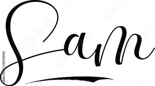Sam -Male Name Cursive Calligraphy on White Background