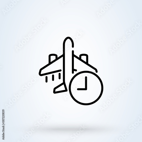 This Flight Schedule sign line icon or logo. Travel planning  airplane concept. flight time information vector linear illustration.