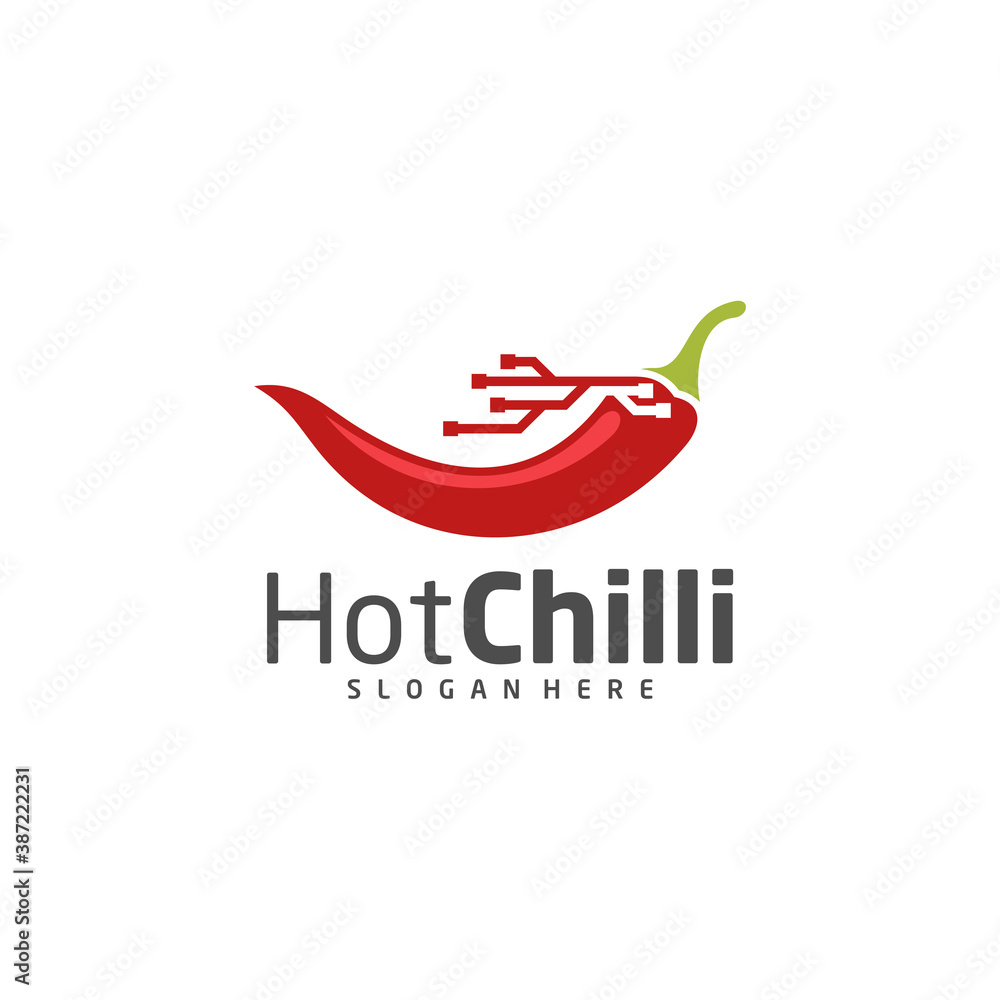 Tech Chili logo design vector template, Red Chili Illustration, Symbol Icon Tech Chili logo design vector template, Red Chili Illustration, Symbol Icon