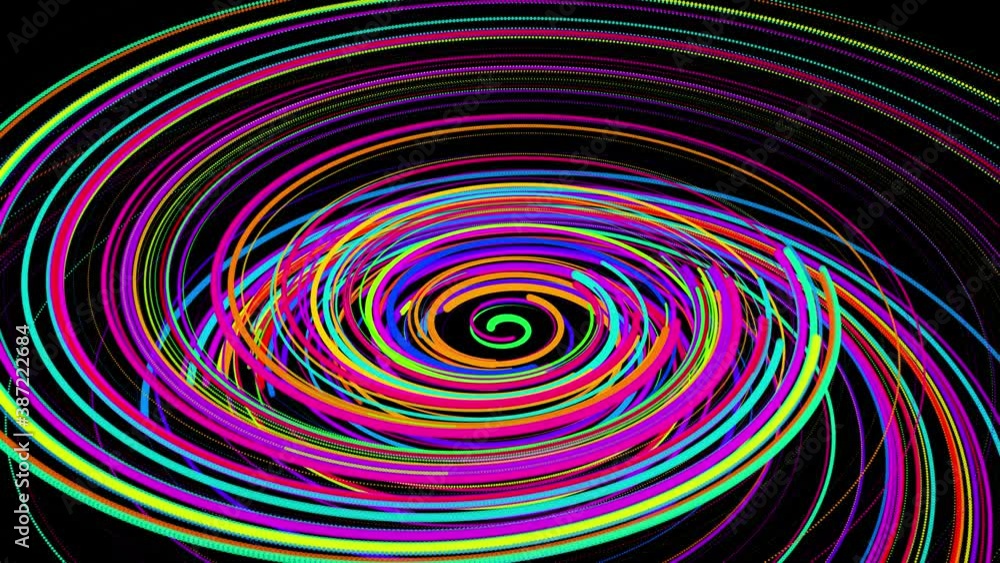stylish creative abstract background in 4k. colored lines swirling in spiral fly along swirling path. Motion design bg of particles shaping lines, helix and abstract structures. 3d render