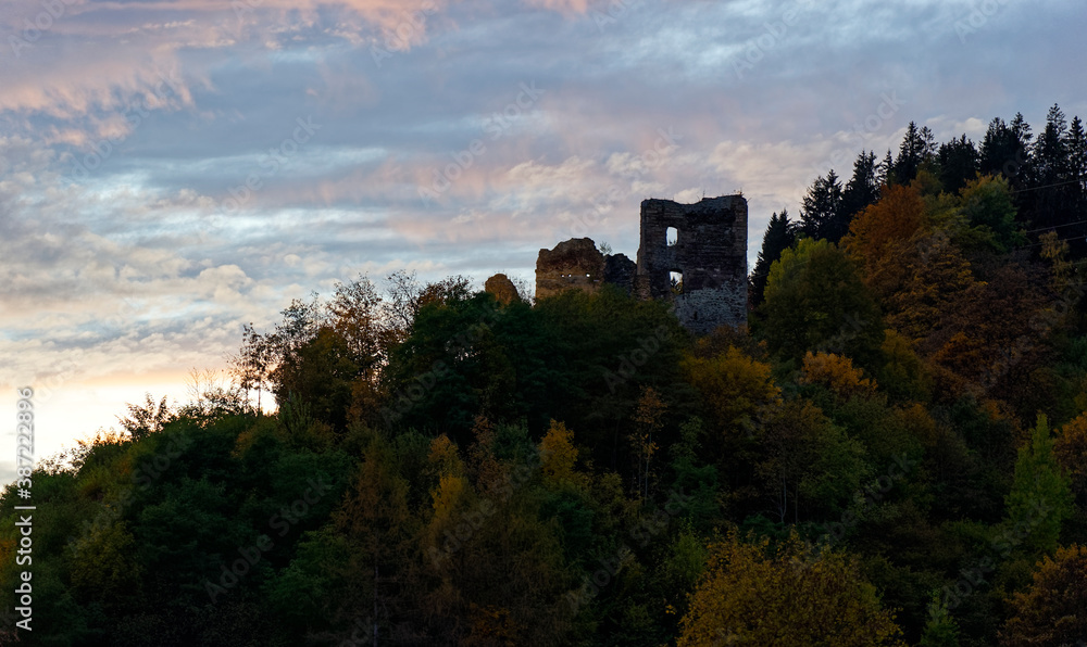 sunset over the castle