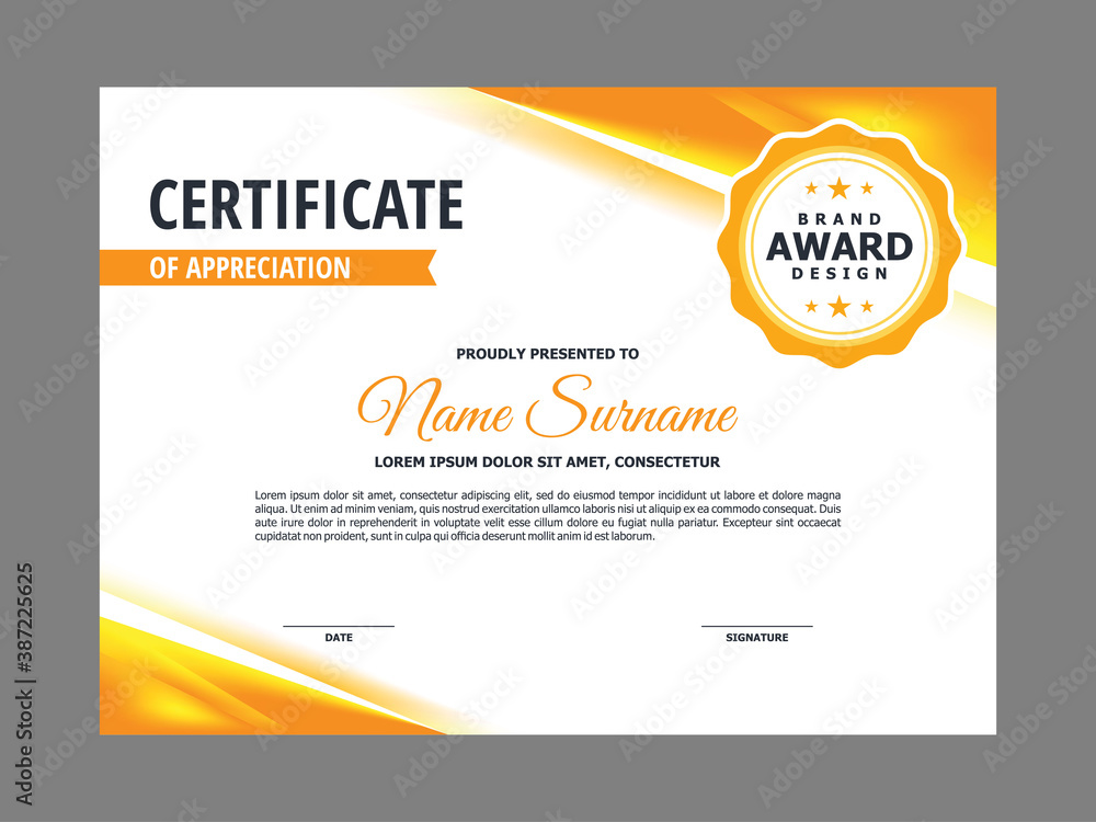 Abstract Smooth Certificate with Fresh Yellow Orange Corner Element Design, Professional, Modern, Elegant Certificate Template Vector Abstract Smooth Certificate with Fresh Yellow Orange Corner Element Design, Professional, Modern, Elegant Certificate Template Vector