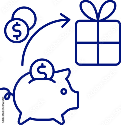 line icon, Hygge, piggy bank, money for a gift