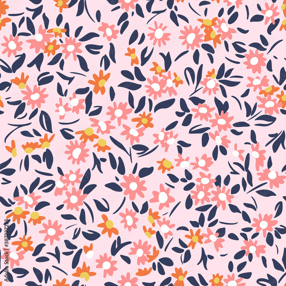Summer nature motif. Daisy seamless pattern. Twigs, petals and leaf. Meadow flowers background. Trendy flat design made of botanical ornament. Good for fashion, textile and fabric. Summer nature motif. Daisy seamless pattern. Twigs, petals and leaf. Meadow flowers background. Trendy flat design made of botanical ornament. Good for fashion, textile and fabric.