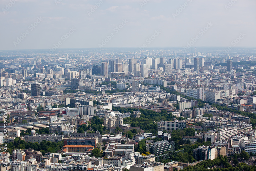 Panorama of Paris from Montparnase Tower, France.