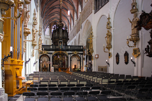 Bruges, Belgium - May 12, 2018: View Of The Interiors of Church of Our Lady on Mariastraat