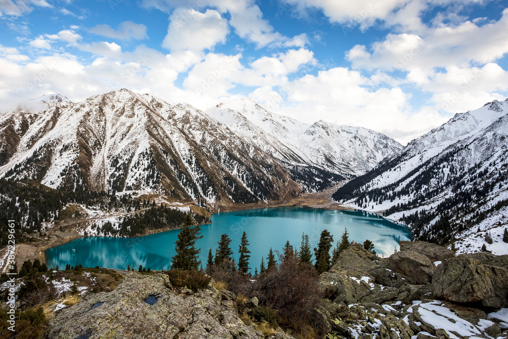 Lake in the mountains. Big Almaty Lake