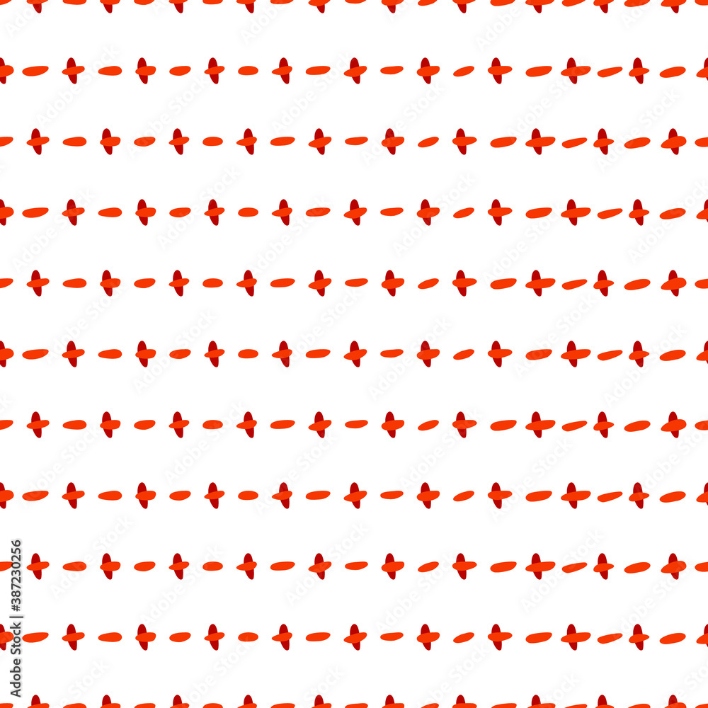 Abstract seamless pattern with red plus and minus signs on white background. Simple endless vector illustration