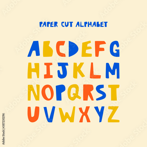 Simple colorful paper cut alphabet. Set of unique letters. Vector typography design