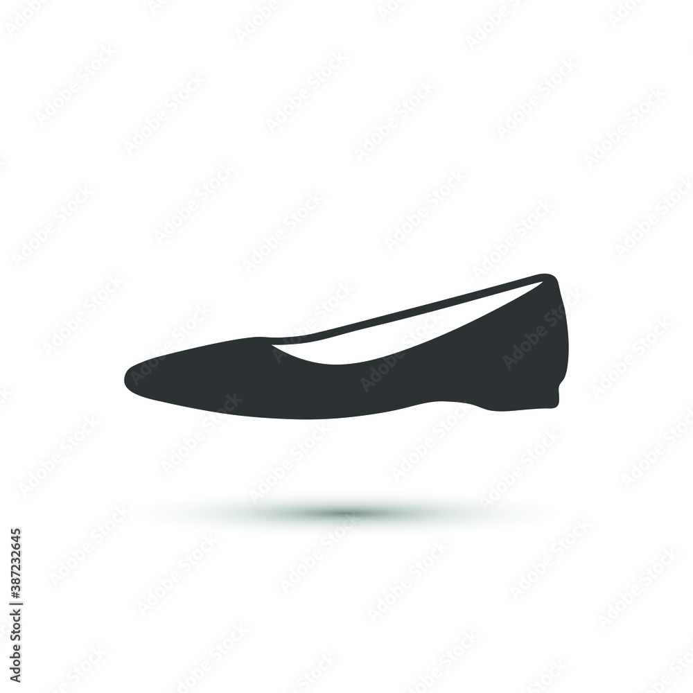 Vector ballet flats woman classic shoe icon. Low heels icon isolated on white background. For design, web, advertising banner.