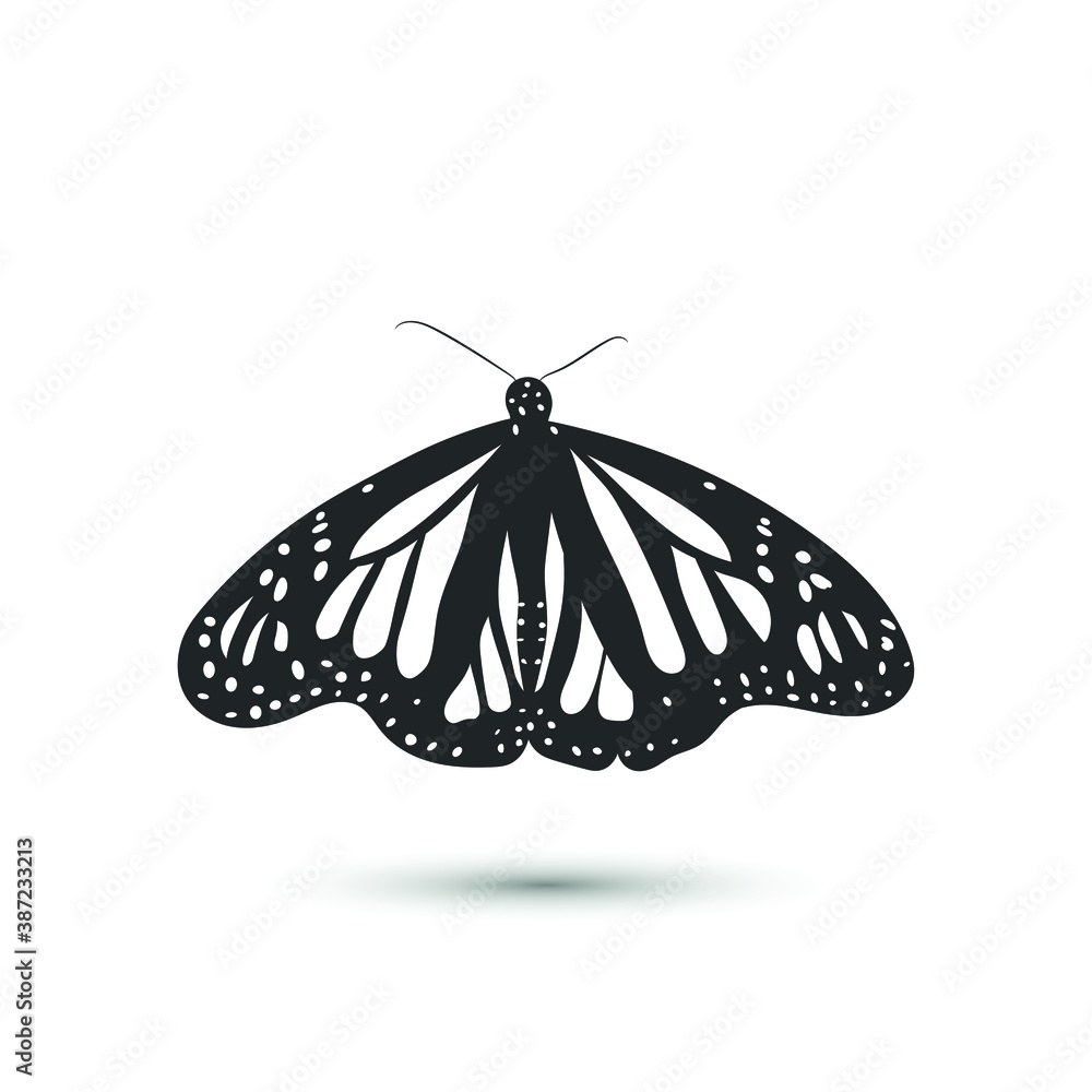 Vector butterfly icon/ Black and white butterfly symbol for design ...