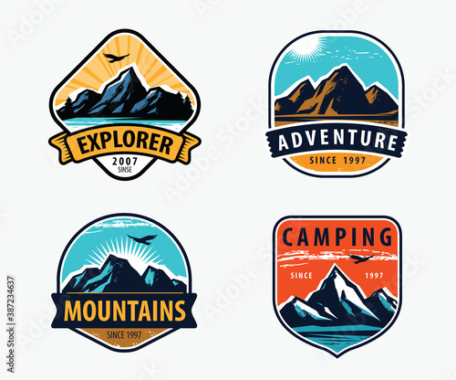 Mountains set labels. Mountaineering, climbing, hiking vector illustration