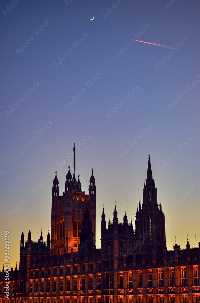 The Big Ben and palace parliament at sunset