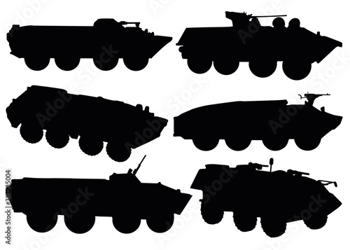 Armored personnel carriers in the set. Military equipment.