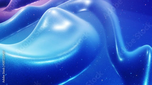 fantastical festive blue bg. Stylish abstract looped background, waves move on glossy surface like landscape made of liquid blue wax with sparkles. Beautiful soft background with smooth animation 4k photo