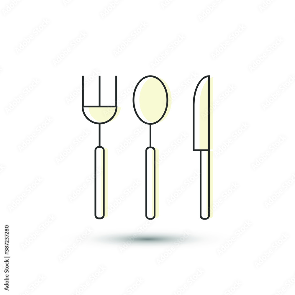 Vector cutlery icon. Spoon, fork and knife kitchen tool symbol. For design, web site design, logo, app, UI/UX Vector cutlery icon. Spoon, fork and knife kitchen tool symbol. For design, web site design, logo, app, UI/UX