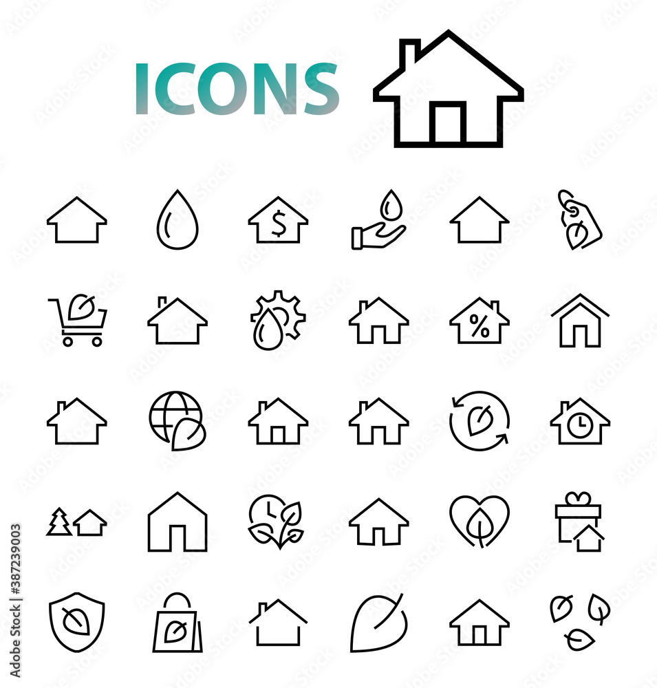 Simple set of line vector home icons. Contains house symbols at interest, infuse house and more. Editable stroke. 480x480 pixels perfect Simple set of line vector home icons. Contains house symbols at interest, infuse house and more. Editable stroke. 480x480 pixels perfect