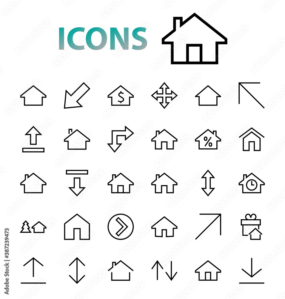 Simple set of line vector home icons. Contains house symbols at interest, infuse house and more. Editable stroke. 480x480 pixels perfect Simple set of line vector home icons. Contains house symbols at interest, infuse house and more. Editable stroke. 480x480 pixels perfect